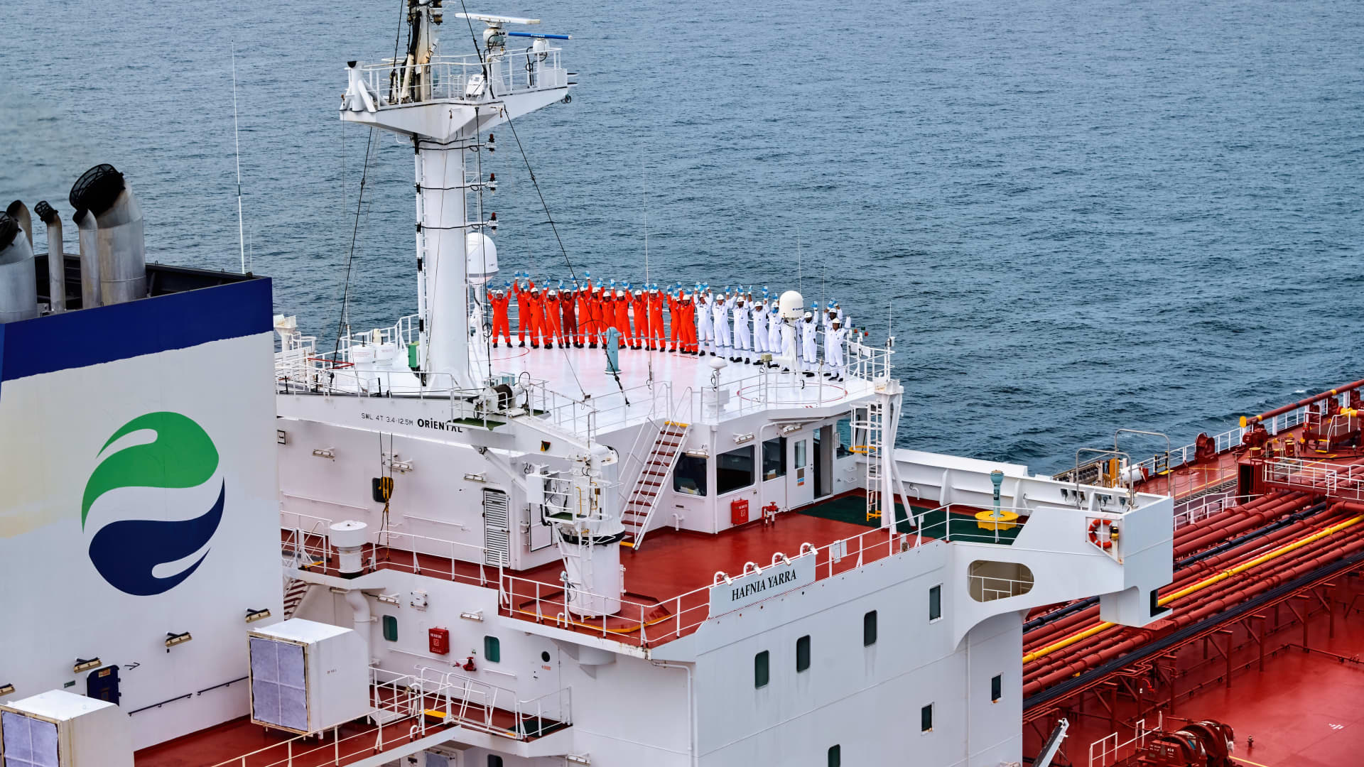 The crew on board an oil tanker operated by Hafnia.