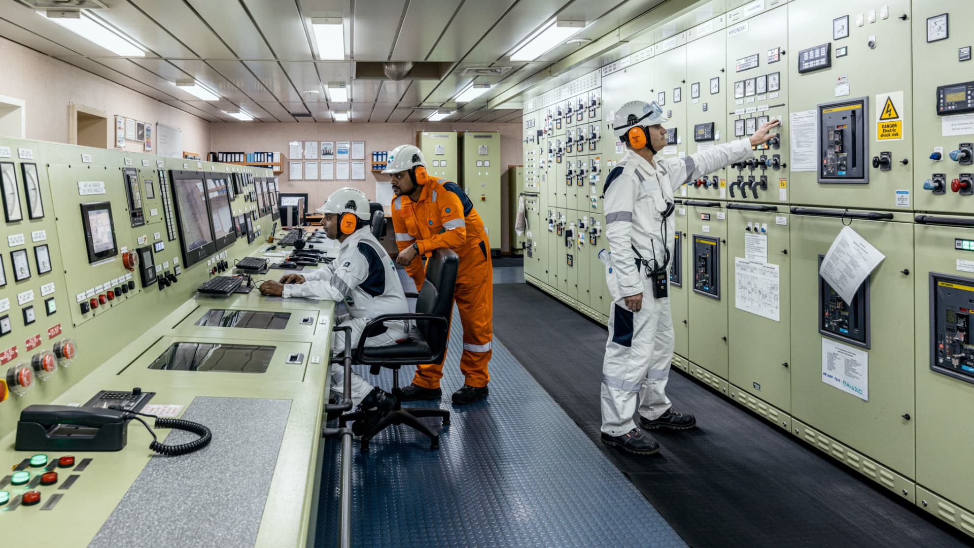 The engine control room of an oil tanker. Hafnia Chief Engineer Dmytro Lifarenko spent around six months on board during the Covid-19 pandemic in 2020.